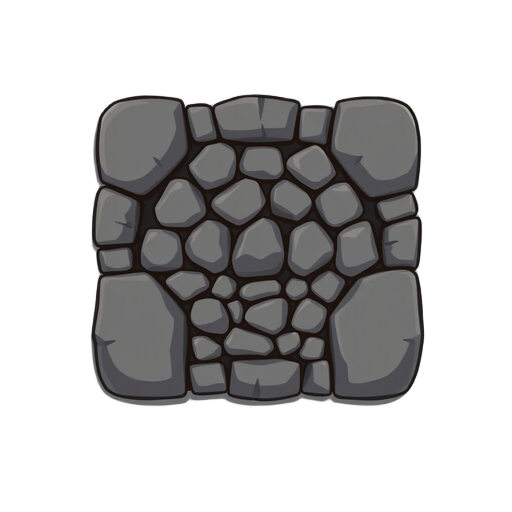 make a top-view ground pebble square tile out of black rocks in a medieval stye, minimal linework