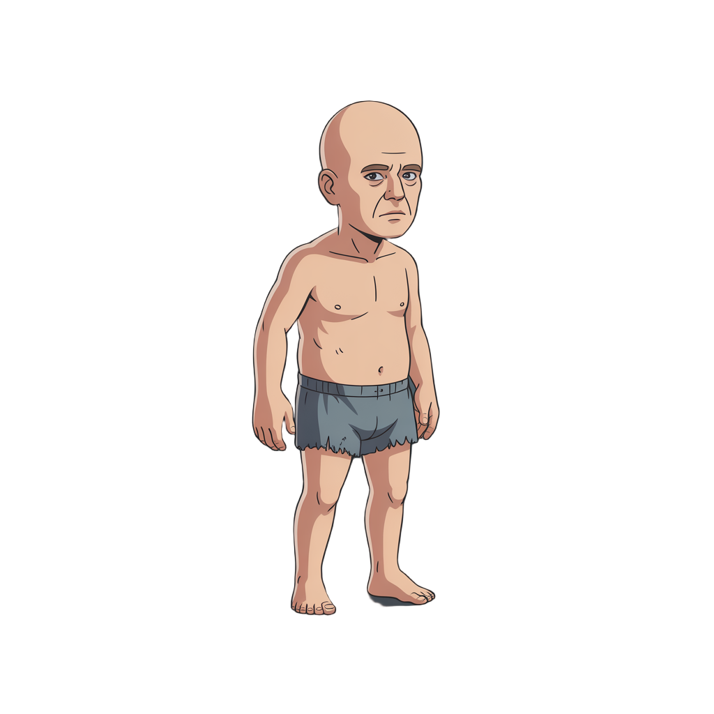 personagem estilo project zomboid careca só de cueca