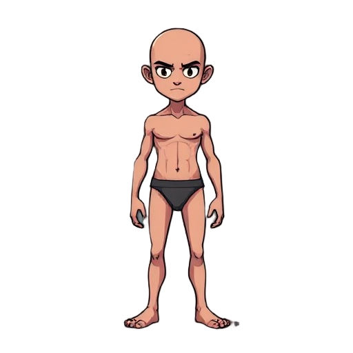 project zomboid style, wearing only underwear and bald. 