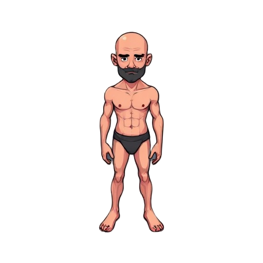 project zomboid style, wearing only underwear and bald. 