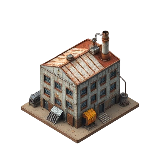 rusty single industrial factory building isometric