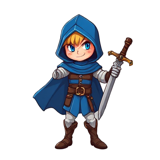(herói estilo elden ring 2d) com uma capa azul cavaleiro e espada dosgastada