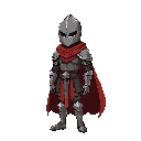 a knight with a cape like a mage brown/red cape and helmet