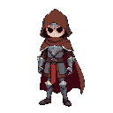 a knight with a cape like a mage brown/red cape