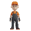 food-factory worker, photographed from the front, orange work cap, transparent safety glasses, orange shirt, black work trousers, black-and-red safety shoes.
