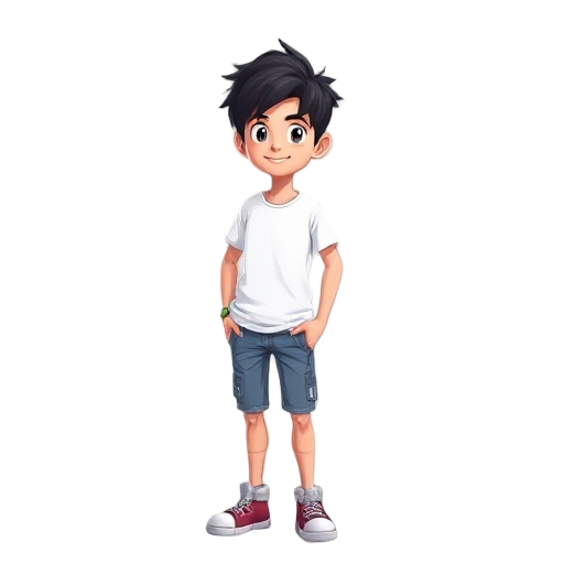 a 18 years old guy aspiring to be a rockstar using a white t-shirt, jeans shorts and classes. short messed black hair