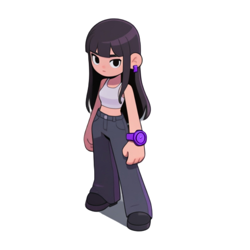 a modern girl with trousers and a purple watch long hair top down view