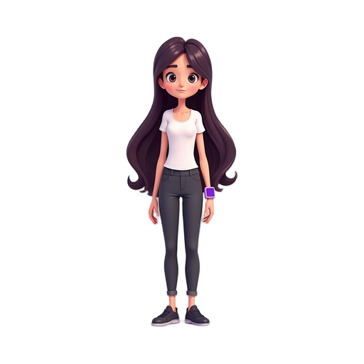 a modern girl with trousers and a purple watch long hair top down view