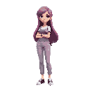 a modern girl with trousers and a purple watch long hair