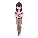 a modern girl with trousers and a purple watch long hair top down view
