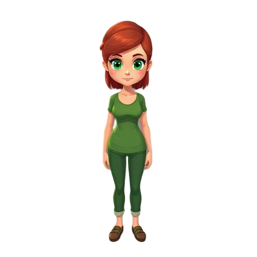 women, green eyes, red hair, light tan skin, green clothes