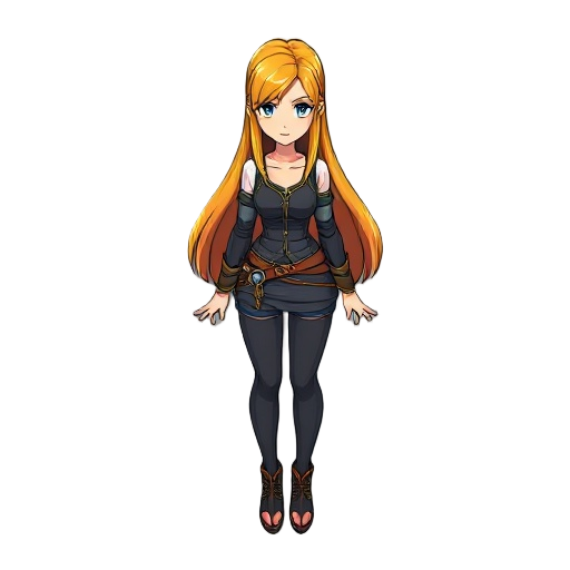 personagem feminina, cabelos longos, amarelos, espada curta