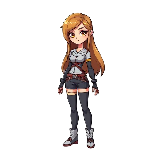 personagem feminina, cabelos longos, amarelos, espada curta