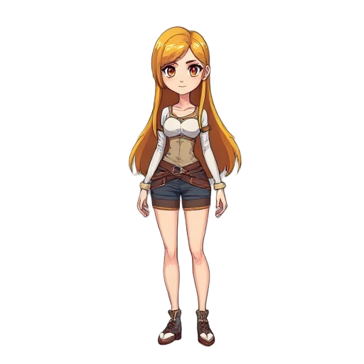 personagem feminina, cabelos longos, amarelos, espada curta
