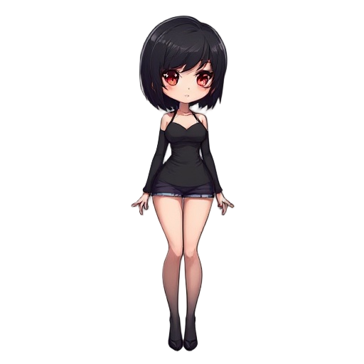 sexy girl, black hair, short hair, red eyes, full body, sexy,