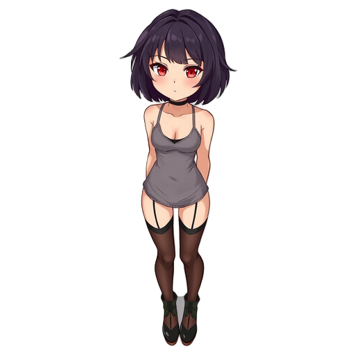 sexy girl, black hair, short hair, red eyes, full body, sexy,