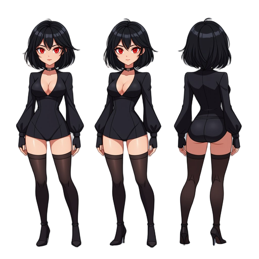 sexy girl, black hair, short hair, red eyes, full body, sexy,