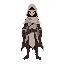 a human adventurer designed in a slightly hollow knight–inspired art style: simplified shapes, soft shadows, and expressive silhouette-based design. the character has a small, mask-like face with minimal features, a cloak-like outfit that flows gently, an