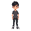 personagem adolescente, cabelo escuro preso, corpo magro e definido, roupa simples na cintura, faixas nos braços e nos pés, expressão séria