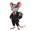 a gray mouse dressed in a sleek black suit with a red tie, holding a large amount of money in its pocket. 