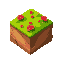 create a clean,pixel-art grass block tile. the top should be bright green with detailed red flowers and small patches of grass. add soft, realistic shadows on the sides for depth. the dirt sides should have smooth shading and texture. make the overall sty
