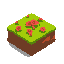 create a clean,pixel-art grass block tile. the top should be bright green with detailed red flowers and small patches of grass. add soft, realistic shadows on the sides for depth. the dirt sides should have smooth shading and texture. make the overall sty