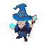 mage very detailed with blue mage hat wiith eye in the middle, and a wand with crystal ball and i need it isometric stile tibia based