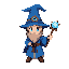 mage very detailed with blue mage hat wiith eye in the middle, and a wand with crystal ball