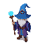 mage very detailed with blue mage hat wiith eye in the middle, and a wand with crystal ball