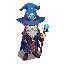 mage very detailed with blue mage hat wiith eye in the middle, and a wand with crystal ball and i need it isometric style tibia based