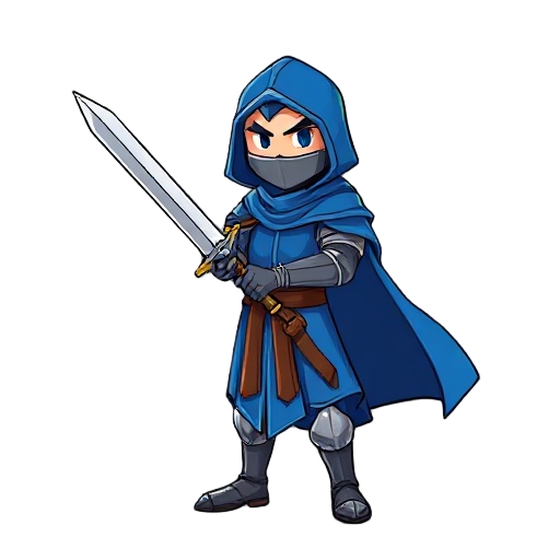 blue-robed sword-wielding knight