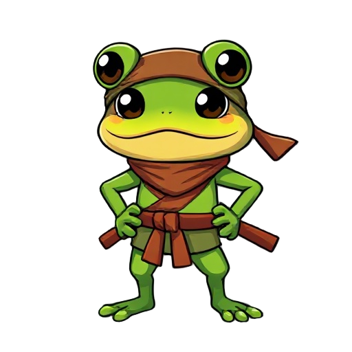 ninja frog 2d like in the game and make it full like pixel and make short and cuteness the character