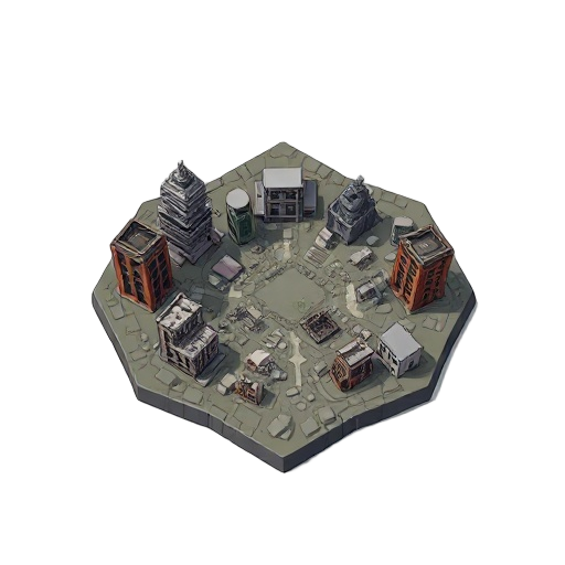 hexagonal tile for terrain where biome is destroyed city urban in a postapocaliptic world