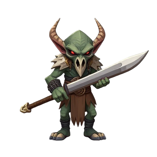 a large goblin with a long skull sword