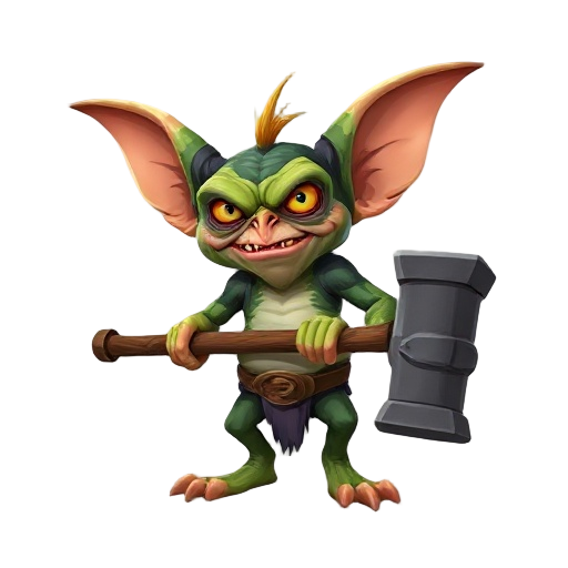 a lustful gremlins with a huge hammer 