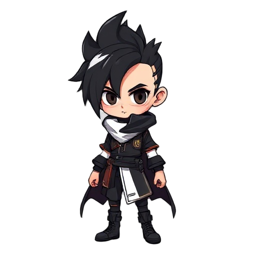 perfeito! vamos detalhar **eiden**, exatamente como você planejou, de forma completa, para servir de referência visual para o jogo:  ---  # **descrição completa da aparência de eiden**  ### **cabelo**  * metade preto, metade branco.    * lado preto repres