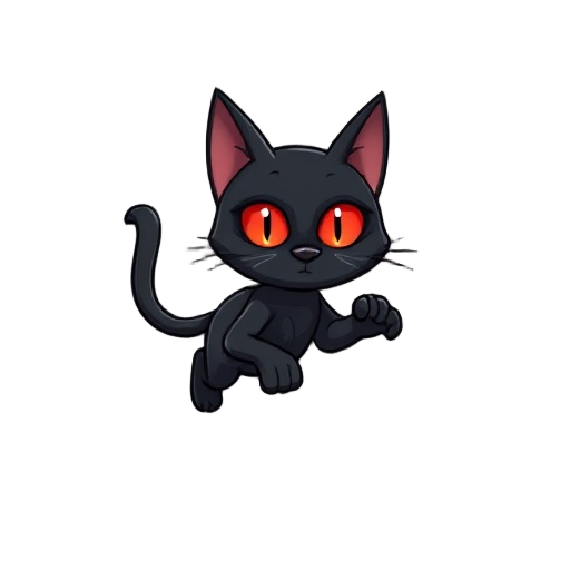 black cat with red eyes running