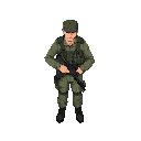 a man in standing stance soldier in uniform holding rifle profile look