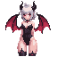 anime succubus girl with short silver hair, black horns, glossy latex bodysuit with heart opening, small demon wings, sexy, full body, choker with red gem, seductive pose, soft glow, high-detail fantasy style