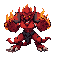 create a full-body illustration of a moba hero named emberclaw, a jungle fighter. semi-cartoon, simplified mobile style like team fight manager 2. the hero is a fiery beast with claws, molten cracks on armor, and flames around hands. pose: charging forwar