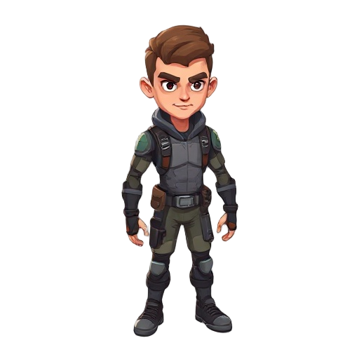 crie um personagem principal masculino em um jogo pos apocaliptico com tematica de invasão alienigena, com camera isometrica