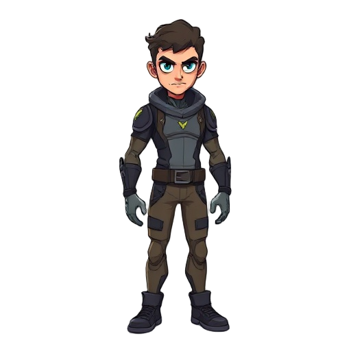 crie um personagem principal masculino em um jogo pos apocaliptico com tematica de invasão alienigena