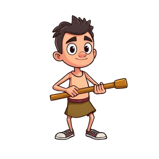 crie um personagem com animação idle, run , o personagem vai carregar uma flauta nas costas