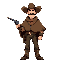 a character of a cowboy wearing a poncho with a colt pistol in hand