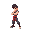create a 2d fighting game character in a standing battle pose facing left to right.