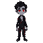 a young experimental vampire hybrid with pale grayish skin, glowing crimson eyes, and dark shadows under the eyes. short, messy black hair with a few white streaks caused by mutation stress. lean but athletic build. clothing is torn, experimental—black re