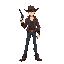 a cowboy bebop style character, handsome, holding a revolver, tall and thin