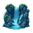 make a beauyfull cascade, a nature cascade with deep dark colours of green and blue