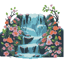 make a beauyfull cascade, a nature cascade with plenty of flowers. deep and vibrant colours of green and bloe
