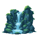 make a beauyfull cascade, a nature cascade with deep dark colours of green and blue